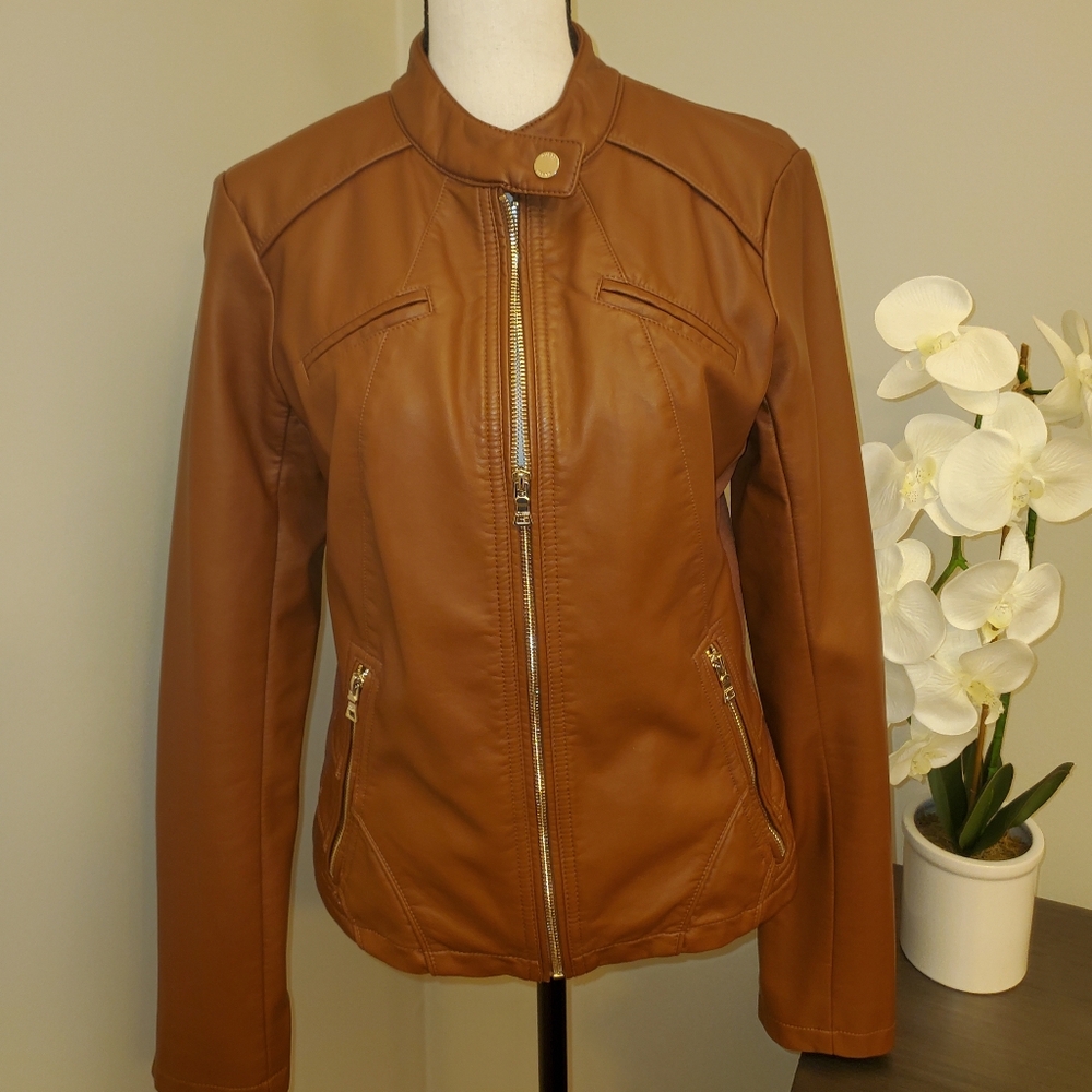 Guess Faux Leather Brown Jacket Size M